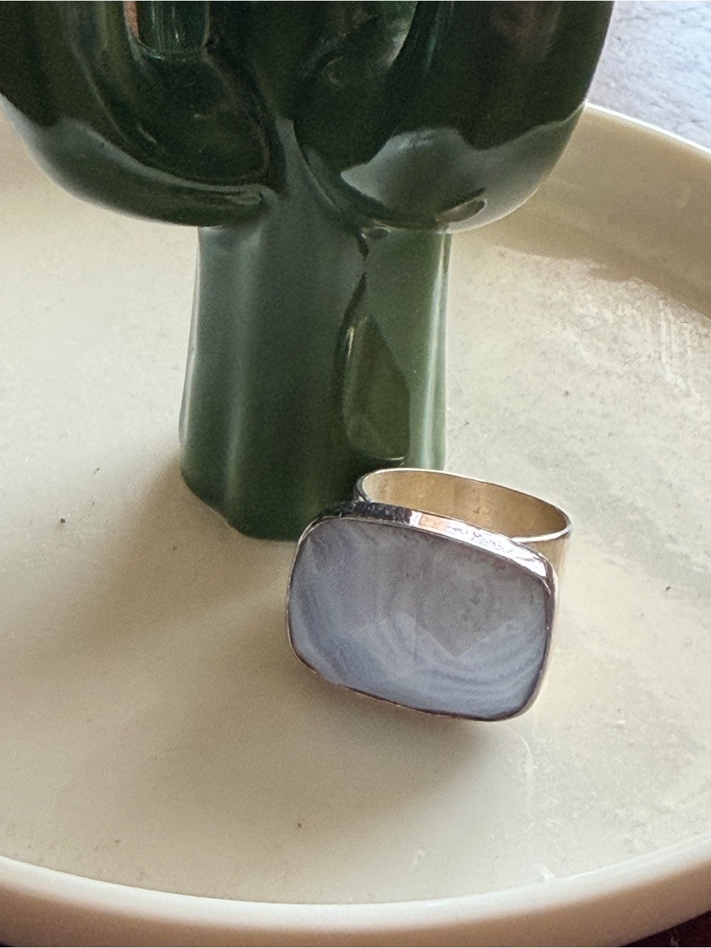 925 Silver-Tone Jay King Blue Agate Statement Cocktail Ring - Stamped Size 8